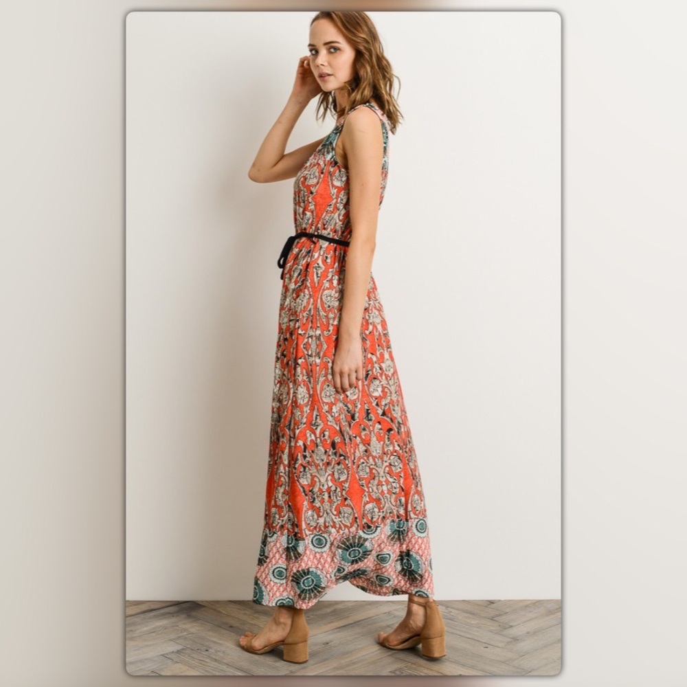 Last One! Floral Maxi Dress with Tie Waist - Picture 2 of 4
